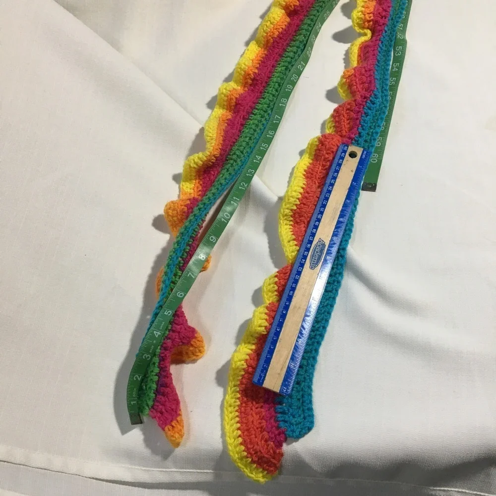 Crochet Knit Scarf Handmade Colorful Striped Yellow Blue Rainbow‎ 86